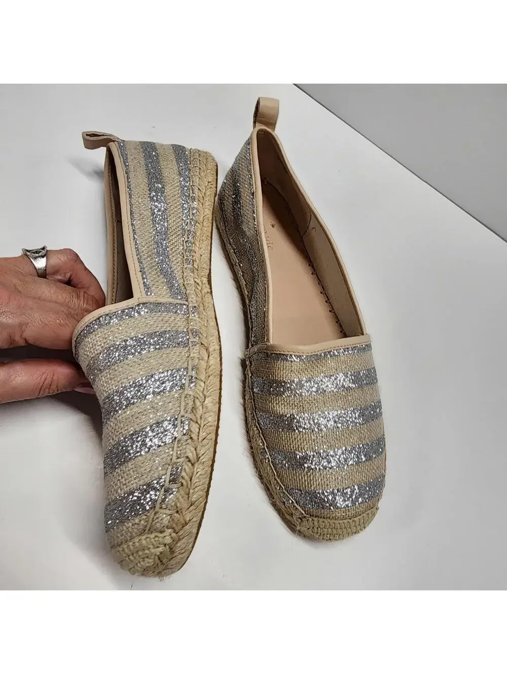 New Kate Spade New York Women's Lilliad Ballet Flat silver natural 9